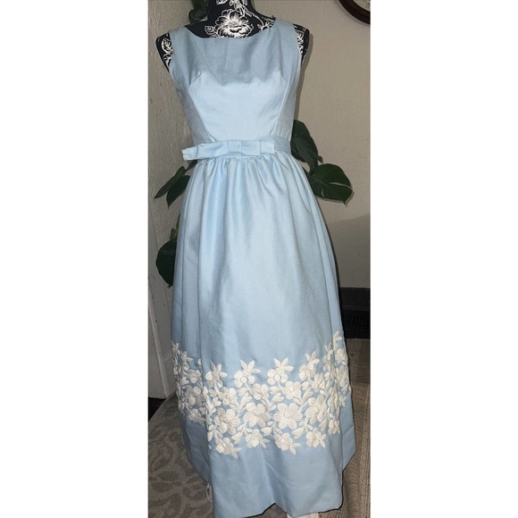 Vtg 50s EMMA DOMB Party Swing Dress Embroidered Fit Flare Tulle lined Xs - Picture 2 of 16
